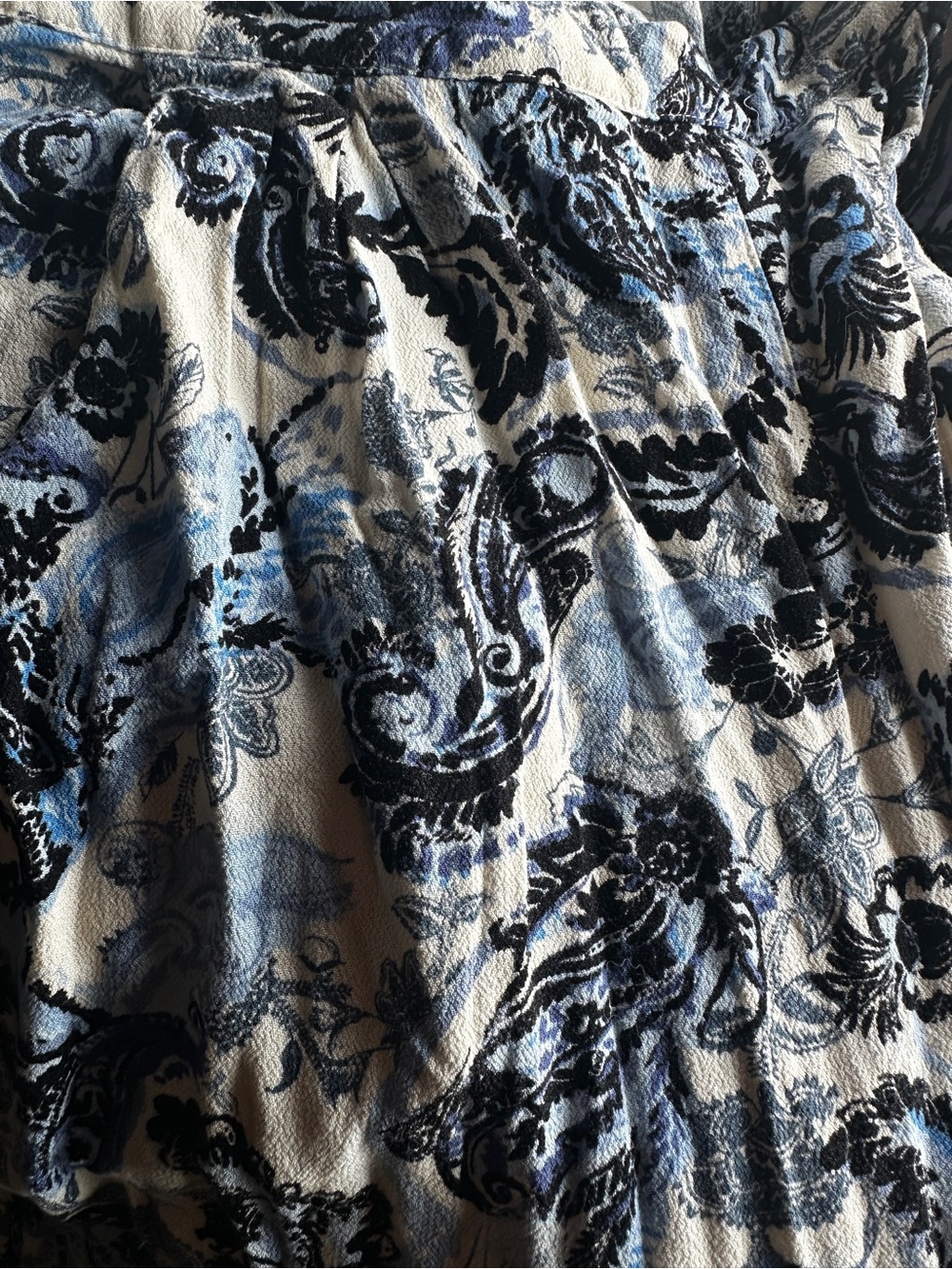 Free People Paisley Wide Leg Pants Blue Black Cream Size Small